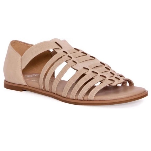 Eileen Fisher Shoes - NEW Eileen Fisher Rato Elastic Tan Nubuck Gladiator‎ Sandals Flats Size 7.5